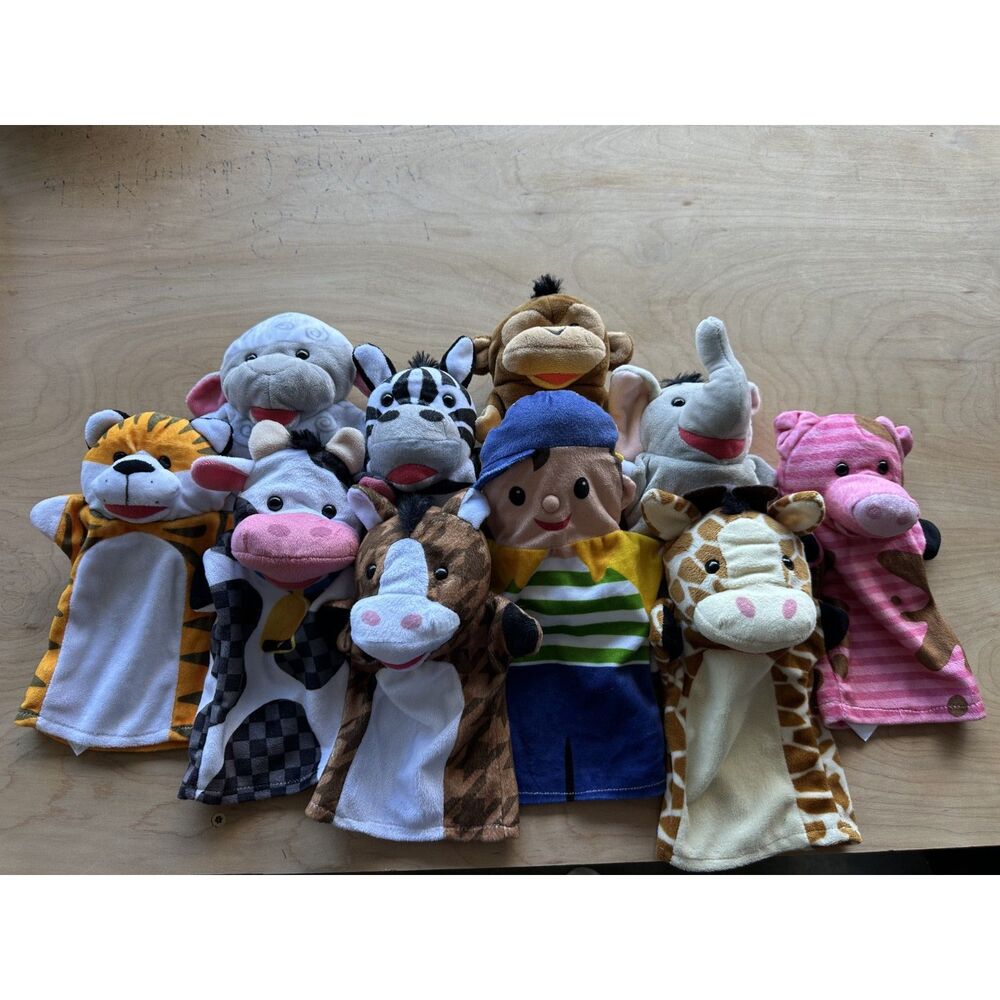 Melissa & Doug Hand Puppet Assortment Lot of 10 Plush Animal & Boy Puppets